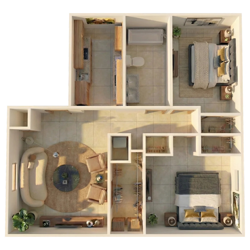 Two bedroom Hudson apartment floor plan